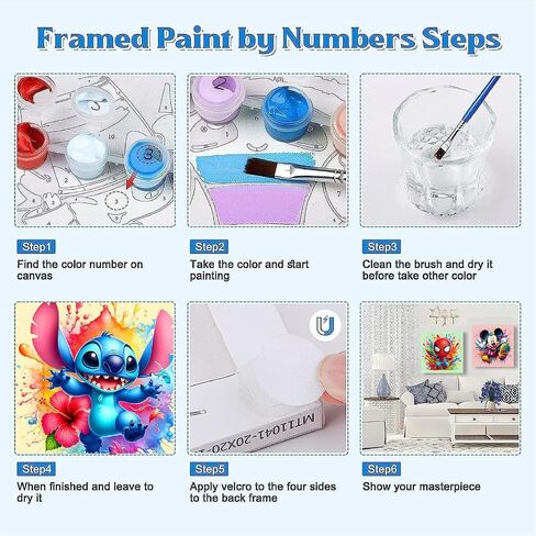 Fuinkqe 4 Packs Cartoon Paint by Numbers Kits for Kids Framed,Paint by Numbers for Girls Ages 8-12 with Framed Canvas and Wooden Easel,Paint by Numbers for Kids with Nice Boxs for Gifts 8X8 Inch in Saudi Arabia