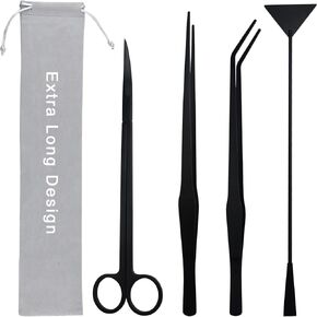 Aquarium Aquascape Tools Kit, Long 15 Inch Stainless Steel Aquatic Plants Tools, 4 in 1 Anti-Rust Black Aquascaping Tweezers Scissors Spatula Scrapers Tool Set for Fish Tank Cleaning Plant Trimming in Saudi Arabia