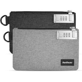Money Bag with Lock, Aerthezu Cash Locking Bags with Zipper, Travel Safe Lockable Bank Bag, 2 Pack,Black & Grey - Size:5x8 Inches in Kuwait