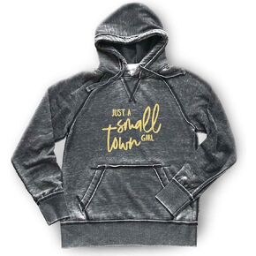 Just a Small Town Girl Hoodie Band Shirt Matte Sparkly Metallic Women's Ultra Soft Lightweight Quality Hooded Sweatshirt, Dark Grey in Saudi Arabia