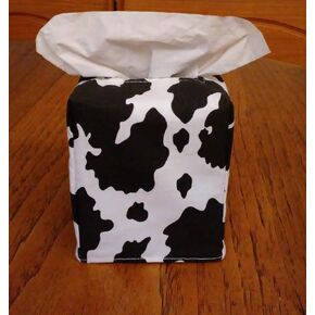 Tissue Box Cover, Square, Cow Print Black and White Fabric Tissue Box Cover, Handmade in Kuwait