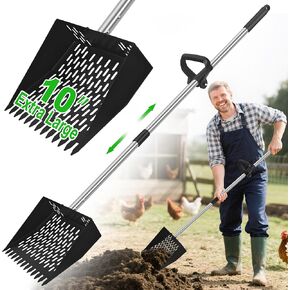 2-in-1 Chicken Poop Scooper & Rake - Adjustable Chicken Coop Scoop with Handle（39、53、67 in），Stainless Steel Shovel Head- Litter Scooper Sand & Sifting Shovel for Chicken Coops in Saudi Arabia