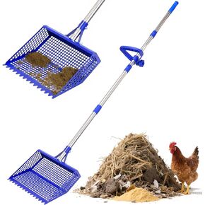 Chicken Poop Scooper & Rake 2-in-1, 304 Stainless Steel Shovel Head - 2X Waste Removal, Easy Clean Anti-Rust Litter Sifting Scoop, Cattle Pen & Beach Sand | Back-Knee Friendly Chicken Coop Accessories in Saudi Arabia