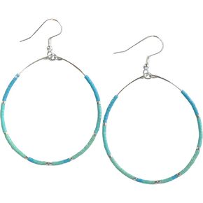 Silver Turquoise Large Teardrop Beaded Hoop Earrings Aqua Mint on Silver-Plated Ear Wires 2.75 inches in Saudi Arabia