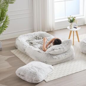 Comfy Human Dog Bed for Adult, Comfy Washable Plush Human Dog Beds Sofa Chair with 2 Pillows Foldable Lazy Sofa Bed for Living Room Bedroom Office Lounge Area, White in Saudi Arabia