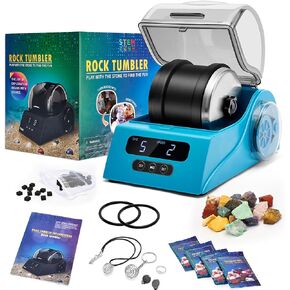 Rock Tumbler Kit Adults - Rock Polisher Tumbler with Noise Reduction Cover, Speed&Timer Control, Includes 4 Polishing Grits, Rough Gemstones, Learning Guide etc.（Blue） in Saudi Arabia