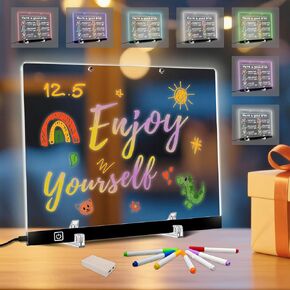 LED Note Board with Color– 13.75" x 10" Acrylic Drawing Board with 7 Colors & 4 Light Modes, Includes Battery Box, Power Cable, Markers, Spray Bottle, Cleaning Cloth, Stand & Hanging Chain in Saudi Arabia