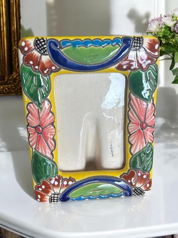 Mexican Talavera Picture Frame - 5x7 Colorful Hand-Painted Frame (fits 4.5" photos)- Unique Floral Design for Home Décor - Fits Photos Tall or Wide (Tall) in Kuwait