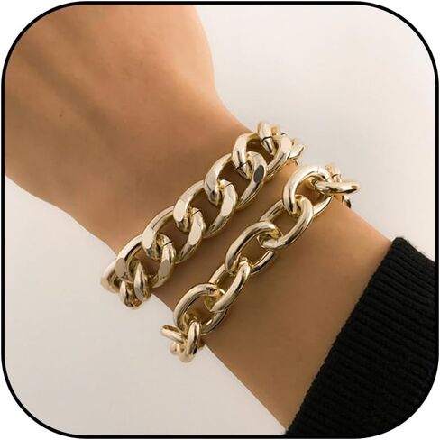 Chunky Gold Bracelet Gold Bracelet Stack Layered Chunky Large Paperclip Chain Bracelets Statement Jewelry Gifts Trendy Stuff in Saudi Arabia