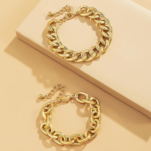 Chunky Gold Bracelet Gold Bracelet Stack Layered Chunky Large Paperclip Chain Bracelets Statement Jewelry Gifts Trendy Stuff in Saudi Arabia