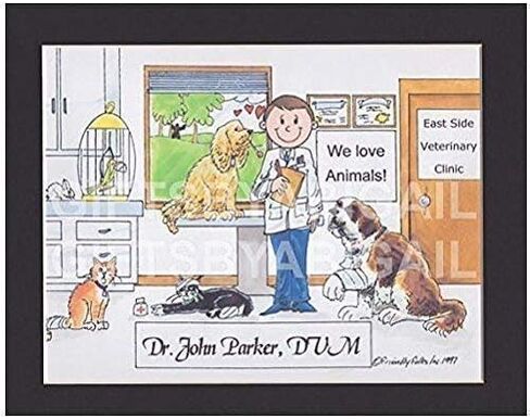 Veterinary Clinic Gift Personalized Custom Cartoon Print 8x10, 9x12 Magnet or Keychain in Saudi Arabia