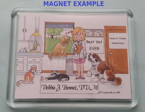 Veterinary Clinic Gift Personalized Custom Cartoon Print 8x10, 9x12 Magnet or Keychain in Saudi Arabia