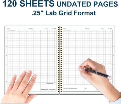 Lab Notebook/Laboratory Notebook - (.25" Grid Format), Laboratory Notebook Quad Ruled Science Lab Book for Chemistry, Physics, 8" x 10", Spiral Bound, Flexible Cover, Black in Kuwait