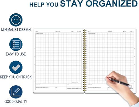 Lab Notebook/Laboratory Notebook - (.25" Grid Format), Laboratory Notebook Quad Ruled Science Lab Book for Chemistry, Physics, 8" x 10", Spiral Bound, Flexible Cover, Black in Kuwait