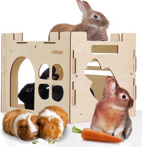 HIIMALEX Large Sturdy Bunny House with Spacious Balcony Hidey Detachable Playhouse for Rabbit Hideout Castle Tower Toys for Indoor Bunnies Guinea Pig Hamster Chinchilla Gerbil in Kuwait