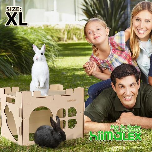 HIIMALEX Large Sturdy Bunny House with Spacious Balcony Hidey Detachable Playhouse for Rabbit Hideout Castle Tower Toys for Indoor Bunnies Guinea Pig Hamster Chinchilla Gerbil in Kuwait