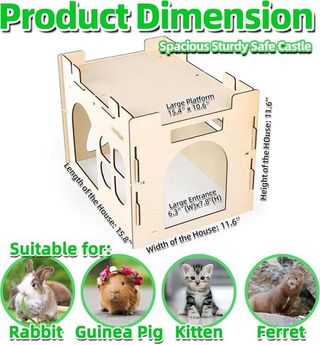HIIMALEX Large Sturdy Bunny House with Spacious Balcony Hidey Detachable Playhouse for Rabbit Hideout Castle Tower Toys for Indoor Bunnies Guinea Pig Hamster Chinchilla Gerbil in Kuwait