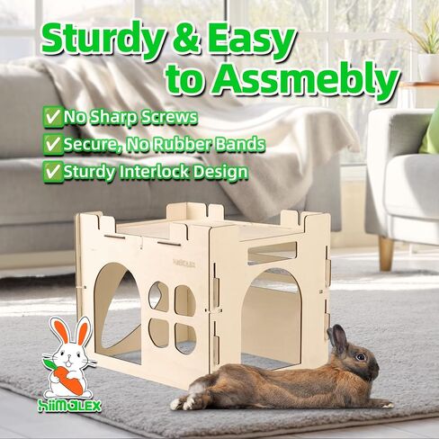 HIIMALEX Large Sturdy Bunny House with Spacious Balcony Hidey Detachable Playhouse for Rabbit Hideout Castle Tower Toys for Indoor Bunnies Guinea Pig Hamster Chinchilla Gerbil in Kuwait