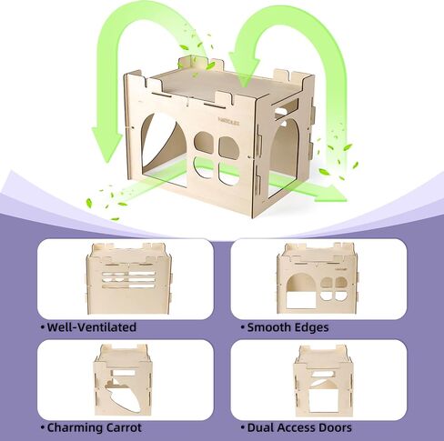 HIIMALEX Large Sturdy Bunny House with Spacious Balcony Hidey Detachable Playhouse for Rabbit Hideout Castle Tower Toys for Indoor Bunnies Guinea Pig Hamster Chinchilla Gerbil in Kuwait