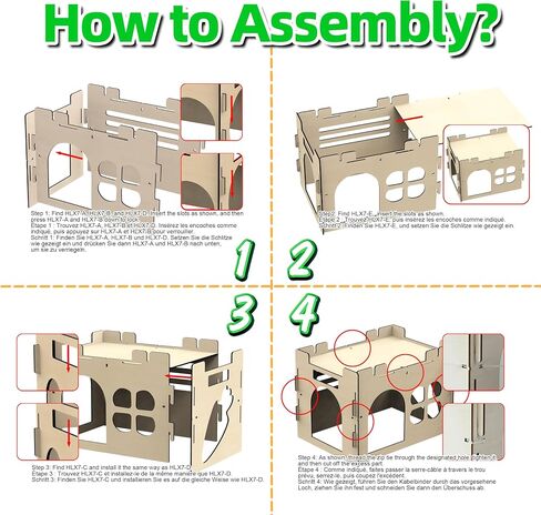HIIMALEX Large Sturdy Bunny House with Spacious Balcony Hidey Detachable Playhouse for Rabbit Hideout Castle Tower Toys for Indoor Bunnies Guinea Pig Hamster Chinchilla Gerbil in Kuwait