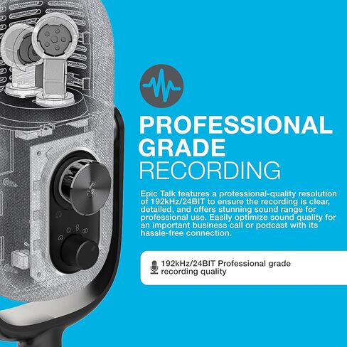 JLab Epic Talk USB Microphone, Black, USB-C Output, Cardioid, Omni, Stereo, and Bi-Directional, 192k Sample Rate, Volume Control, Gain Control, and Quick Mute, 3.5mm AUX, Plug and Play in Saudi Arabia