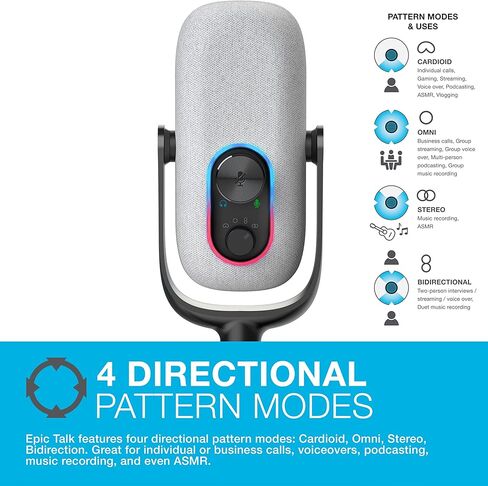 JLab Epic Talk USB Microphone, Black, USB-C Output, Cardioid, Omni, Stereo, and Bi-Directional, 192k Sample Rate, Volume Control, Gain Control, and Quick Mute, 3.5mm AUX, Plug and Play in Saudi Arabia
