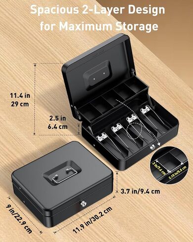 صندوق Uniclife Cash Box مع صينية وقفل نقود ، صندوق أموال كبير للتسجيل النقدي ، صندوق قفل المعادن الآمن مع المفتاح ، صندوق توفير المال المحمول ، درج أموال معدنية أسود ، 11.9 "× 9" × 3.7 " in Saudi Arabia