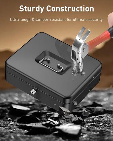صندوق Uniclife Cash Box مع صينية وقفل نقود ، صندوق أموال كبير للتسجيل النقدي ، صندوق قفل المعادن الآمن مع المفتاح ، صندوق توفير المال المحمول ، درج أموال معدنية أسود ، 11.9 "× 9" × 3.7 " in Saudi Arabia