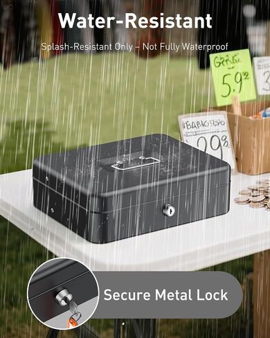 صندوق Uniclife Cash Box مع صينية وقفل نقود ، صندوق أموال كبير للتسجيل النقدي ، صندوق قفل المعادن الآمن مع المفتاح ، صندوق توفير المال المحمول ، درج أموال معدنية أسود ، 11.9 "× 9" × 3.7 " in Saudi Arabia