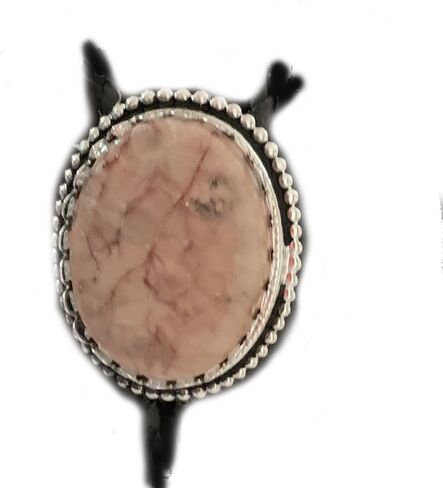 This Bolo Tie Has a Butterfly Jasper Stone Set in a Silver Tone Bezel with a Black Leather Cord and PewterTips. in Saudi Arabia