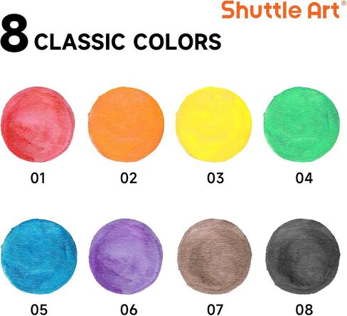 Shuttle Art 8 Colors Watercolor Paint Set, 24 Pack with Paint Brushes & Color Wheels, Washable for Kids & Adults, Suitable for Classroom, Parties, Kindergarten & Art Activities in Saudi Arabia