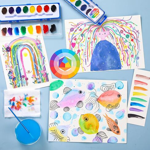 Shuttle Art 8 Colors Watercolor Paint Set, 24 Pack with Paint Brushes & Color Wheels, Washable for Kids & Adults, Suitable for Classroom, Parties, Kindergarten & Art Activities in Saudi Arabia