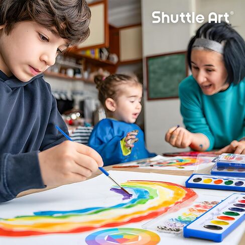 Shuttle Art 8 Colors Watercolor Paint Set, 24 Pack with Paint Brushes & Color Wheels, Washable for Kids & Adults, Suitable for Classroom, Parties, Kindergarten & Art Activities in Saudi Arabia
