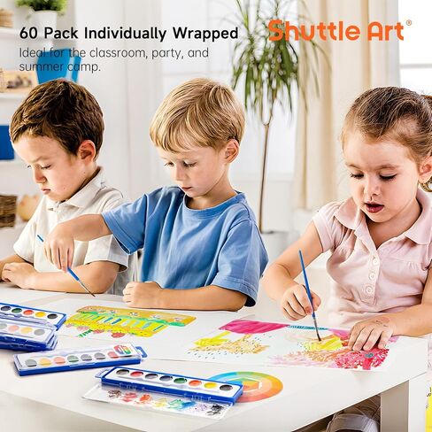 Shuttle Art 8 Colors Watercolor Paint Set, 24 Pack with Paint Brushes & Color Wheels, Washable for Kids & Adults, Suitable for Classroom, Parties, Kindergarten & Art Activities in Saudi Arabia