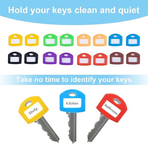 16 Pcs Colored Silicone Key Covers Caps Set with Blank Printed Label,Key Tags Color Identifiers for House Keys, Fit Key Protectors for Easy Organization in Saudi Arabia