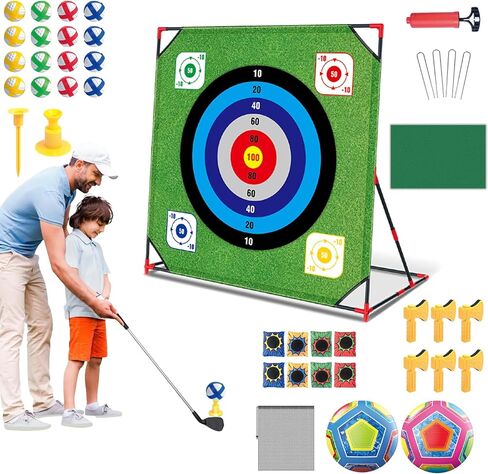 Golf Chipping Game with Stand - 4 in 1 Golf Target Battle Game with Sticky Balls, Soccer Goals Games, Axe Throwing, Bean Bag Tossing - Fun Outdoor Backyard Games for Chipping Practice in Saudi Arabia