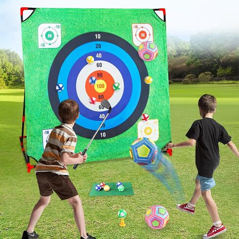 Golf Chipping Game with Stand - 4 in 1 Golf Target Battle Game with Sticky Balls, Soccer Goals Games, Axe Throwing, Bean Bag Tossing - Fun Outdoor Backyard Games for Chipping Practice in Saudi Arabia