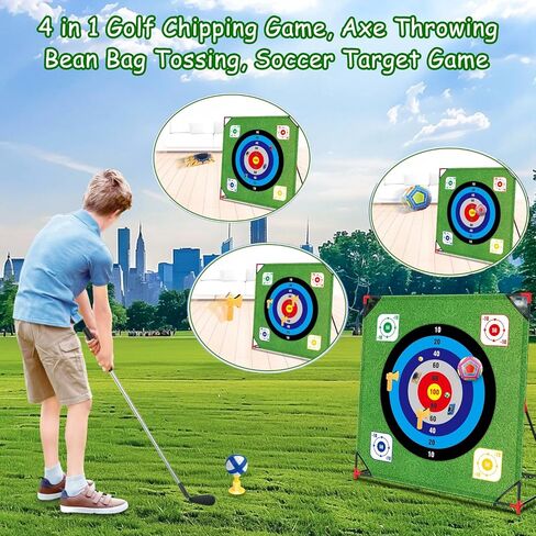 Golf Chipping Game with Stand - 4 in 1 Golf Target Battle Game with Sticky Balls, Soccer Goals Games, Axe Throwing, Bean Bag Tossing - Fun Outdoor Backyard Games for Chipping Practice in Saudi Arabia