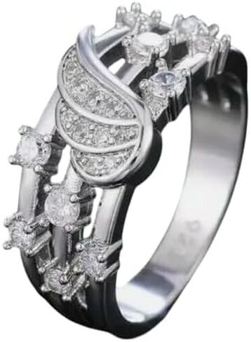 رائع 1 CT Round Round Diamond Wings Wings خاتم الزفاف-مذهلة 14K أبيض الذهب المطلي الفضة الجنيه-الذكرى اليدوية والقابلة للتخصيص أو اقتراح هدية لها in Saudi Arabia