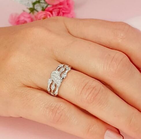 رائع 1 CT Round Round Diamond Wings Wings خاتم الزفاف-مذهلة 14K أبيض الذهب المطلي الفضة الجنيه-الذكرى اليدوية والقابلة للتخصيص أو اقتراح هدية لها in Saudi Arabia