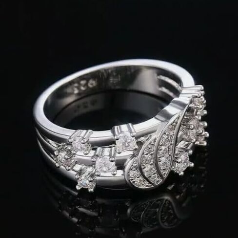 رائع 1 CT Round Round Diamond Wings Wings خاتم الزفاف-مذهلة 14K أبيض الذهب المطلي الفضة الجنيه-الذكرى اليدوية والقابلة للتخصيص أو اقتراح هدية لها in Saudi Arabia