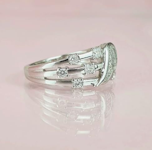 رائع 1 CT Round Round Diamond Wings Wings خاتم الزفاف-مذهلة 14K أبيض الذهب المطلي الفضة الجنيه-الذكرى اليدوية والقابلة للتخصيص أو اقتراح هدية لها in Saudi Arabia