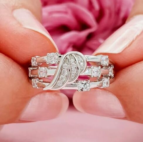 رائع 1 CT Round Round Diamond Wings Wings خاتم الزفاف-مذهلة 14K أبيض الذهب المطلي الفضة الجنيه-الذكرى اليدوية والقابلة للتخصيص أو اقتراح هدية لها in Saudi Arabia
