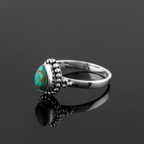 925 Sterling Silver Ring, Natural Larimar Gemstone, Handmade Jewelry, Healing Crystals, Birthday Bohemian Wedding Promise Bridal Women Ring, Christmas Gift (US-8) in Kuwait
