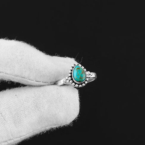 925 Sterling Silver Ring, Natural Larimar Gemstone, Handmade Jewelry, Healing Crystals, Birthday Bohemian Wedding Promise Bridal Women Ring, Christmas Gift (US-8) in Kuwait