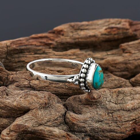 925 Sterling Silver Ring, Natural Larimar Gemstone, Handmade Jewelry, Healing Crystals, Birthday Bohemian Wedding Promise Bridal Women Ring, Christmas Gift (US-8) in Kuwait