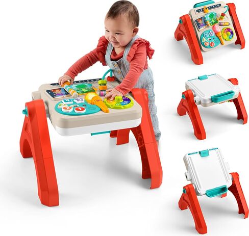 لعبة Fisher-Price Baby & Toddler Toy Laugh & Learn 4-in-1 Table & Art Easel مع الموسيقى التعليمية لأعمار 6 أشهر ، نسخة متعددة اللغات in Saudi Arabia