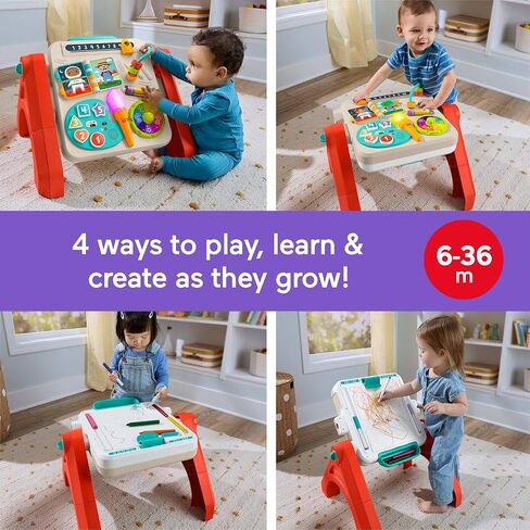 لعبة Fisher-Price Baby & Toddler Toy Laugh & Learn 4-in-1 Table & Art Easel مع الموسيقى التعليمية لأعمار 6 أشهر ، نسخة متعددة اللغات in Saudi Arabia