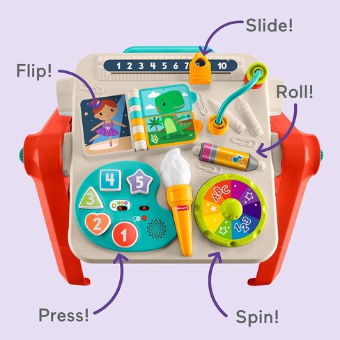 لعبة Fisher-Price Baby & Toddler Toy Laugh & Learn 4-in-1 Table & Art Easel مع الموسيقى التعليمية لأعمار 6 أشهر ، نسخة متعددة اللغات in Saudi Arabia