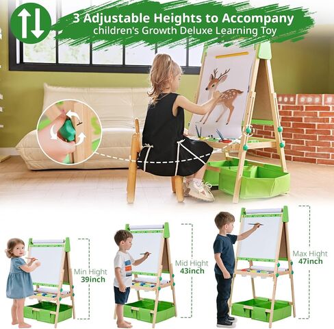 Art Easel for Kids تتراوح أعمارهم بين 2-4 4-8 ، طفل صغير مع 3 لفائف ورقية ولوحة بيضاء مغناطيسية وأطفال من الفنون الخشبية القابلة للتعديل مع الأطفال الصغار 2،3،4،5،6،7،8،9،10 سنة الأولاد والبنات ، الأخضر in Kuwait